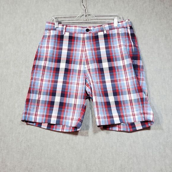 Brooks Brothers Shorts Mens W34 Blue Plaid Chino Regular Fit Flat Front Outdoor - Picture 1 of 8